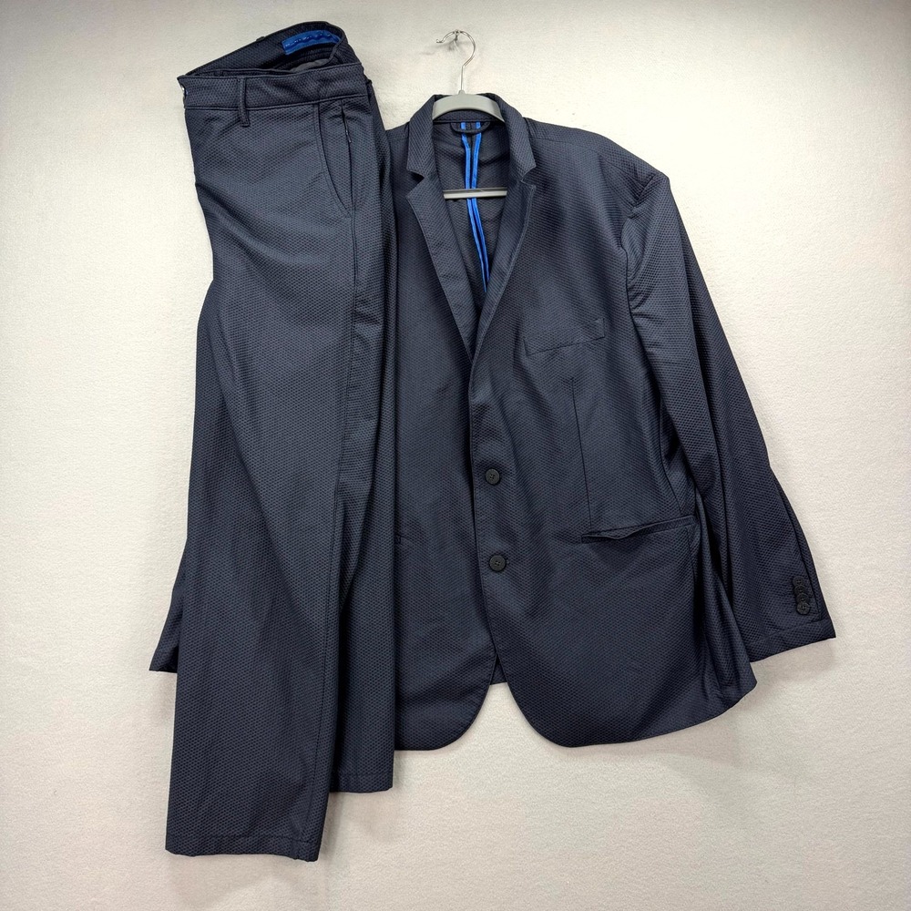 Twillory 2 Piece Suit Jacket Pants Mens 50R 38x30 Navy Textured Performance Flex - Picture 2 of 16
